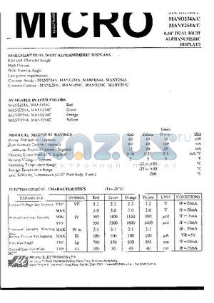 MANO254A datasheet - 0.54 DUAL DIGIT ALPHANUMERIC DISPLAYS