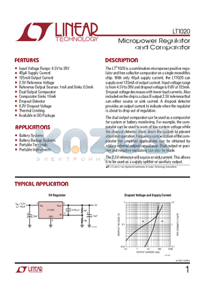 LT1020CSW datasheet - Micropower Regulator and Comparator