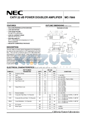 MC7866 datasheet - CATV 22 dB POWER DOUBLER AMPLIFIER