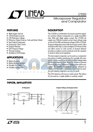 LT1020IS datasheet - Micropower Regulator and Comparator