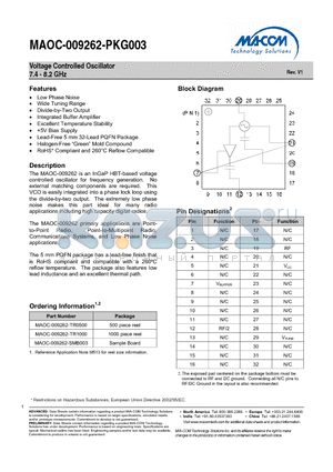 MAOC-009262-TR0500 datasheet - Voltage Controlled Oscillator