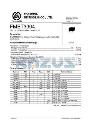 FMBT3904 datasheet - NPN EPITAXIAL PLANAR TRANSISTOR
