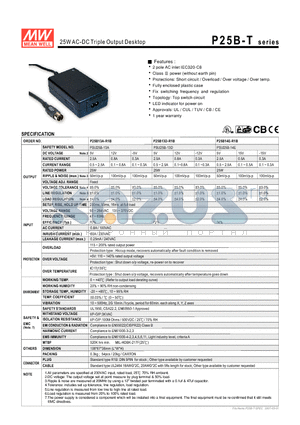 P25B-T datasheet - 25WAC-DC Triple Output Desktop