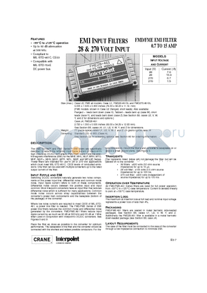 FMD270-461 datasheet - EMI INPUT FILTERS 28 & 270 VOLT INPUT