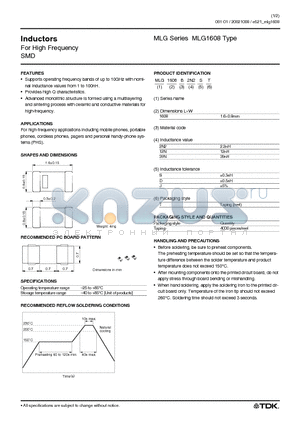 MLG1608B12NDT datasheet - For High Frequency SMD
