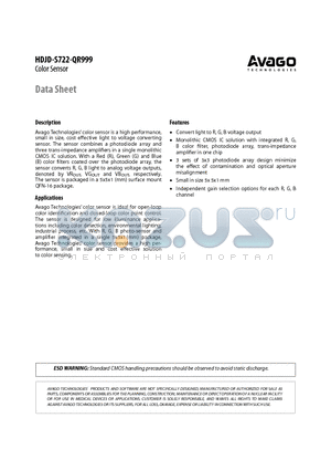 HDJD-S722-QR999 datasheet - Color Sensor