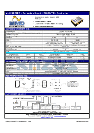 MLH302027AH1 datasheet - Ceramic J-Lead HCMOS/TTL Oscillator