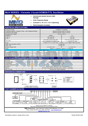 MLH302027BH1 datasheet - Ceramic J-Lead HCMOS/TTL Oscillator