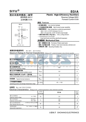 EG1A datasheet - Plastic High-Efficiency Rectifiers Reverse Voltage 600V Forward Current 0.6A