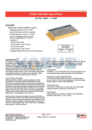 FMCE-1528 datasheet - Attenuation to 70 dB at 500 kHz, typical Transient rating -0.5 to 80 V for 1 second
