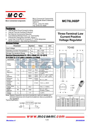 MC78L06BP datasheet - Three-Terminal Low Current Positive Voltage Regulator