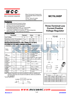 MC78L06BP-BP datasheet - Three-Terminal Low Current Positive Voltage Regulator