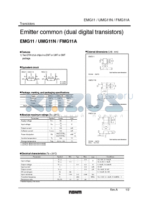 FMG11A datasheet - Emitter common (dual digital transistors)