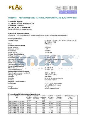 P26TG-2405Z21H35M datasheet - 3.5 KV ISOLATED 6 W REGULATED DUAL OUTPUT DIP24