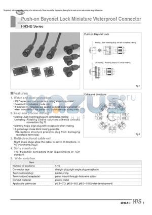 HR34B-12WPA-10S datasheet - Push-on Bayonet Lock Miniature Waterproof Connector