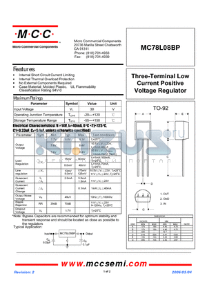 MC78L08BP datasheet - Three-Terminal Low Current Positive Voltage Regulator