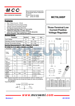 MC78L08BP-AP datasheet - Three-Terminal Low Current Positive Voltage Regulator