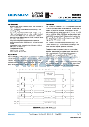 GS8000 datasheet - DVI / HDMI Extender