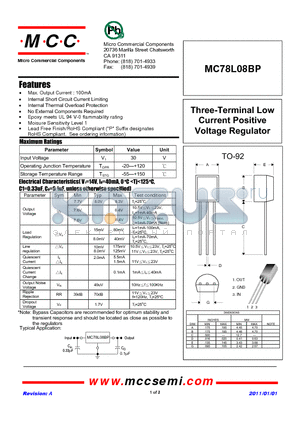 MC78L08BP_11 datasheet - Three-Terminal Low Current Positive Voltage Regulator