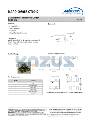MAPD-008957-CT0012 datasheet - E-Series Surface Mount Power Divider