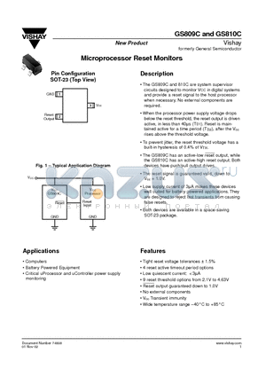 GS810C datasheet - Microprocessor Reset Monitors