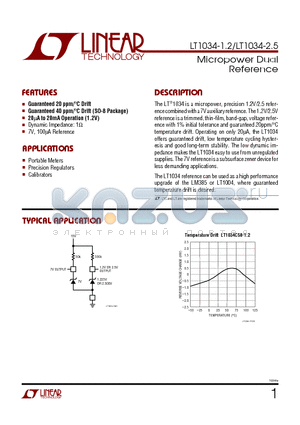 LT1034BIZ-1.2 datasheet - Micropower Dual Reference