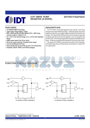 IDT74FCT163374APFG datasheet - 3.3V CMOS 16-BIT REGISTER (3-STATE)