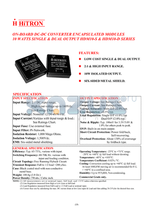 HDM10-24B-D15 datasheet - ON-BOARD DC-DC CONVERTER ENCAPSULATED MODULES 10 WATTS SINGLE & DUAL OUTPUT