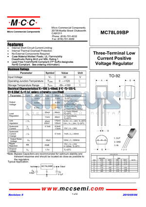 MC78L09BP datasheet - Three-Terminal Low Current Positive Voltage Regulator