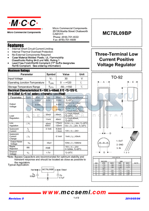 MC78L09BP_10 datasheet - Three-Terminal Low Current Positive Voltage Regulator