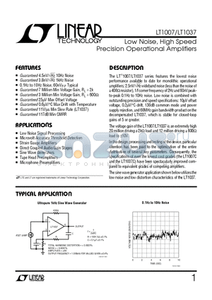LT1037CS8 datasheet - Low Noise, High Speed Precision Operational Amplifiers