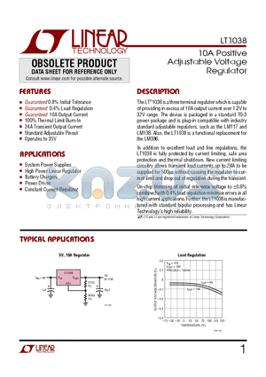 LT1038CK datasheet - 10Amp Positive Adjustable Voltage Regulator