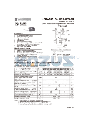 HRAF808G datasheet - Isolated 8.0 AMPS. Glass Passivated High Efficient Rectifiers