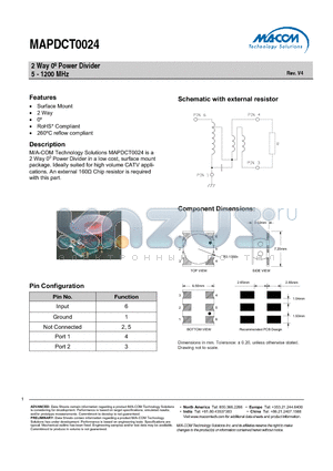 MAPDCT0024TR datasheet - 2 Way Power Divider