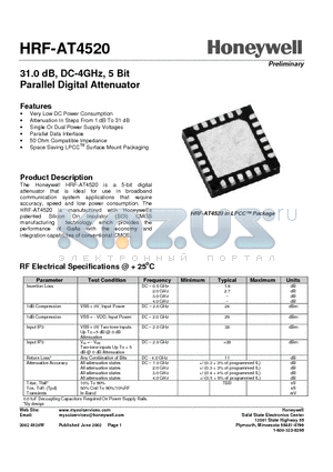 HRF-AT4520-TR datasheet - 31.0 dB, DC-4GHz, 5 Bit Parallel Digital Attenuator