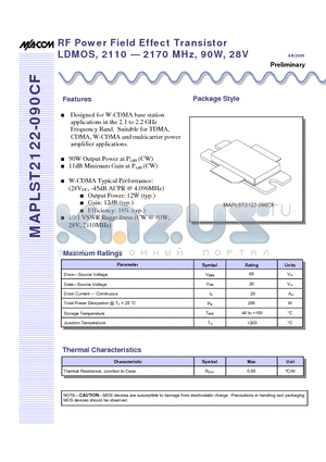 MAPLST2122-090CF datasheet - RF Power Field Effect Transistor LDMOS, 2110 - 2170 MHz, 90W, 28V