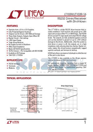 LT1039CSW16 datasheet - RS232 Driver/Receiver