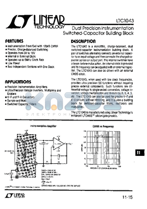 LT1043 datasheet - DUAL PRECISION INSTRUMENTATION SWITCHED CAPACITOR BUILDING BLOCK