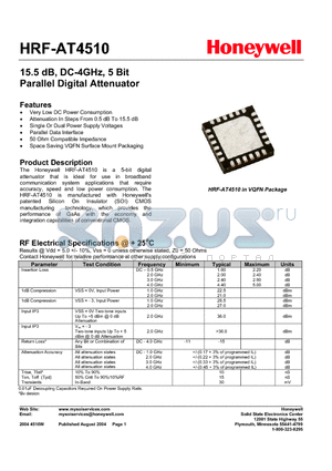 HRF-AT4510-TR datasheet - 15.5 dB, DC-4GHz, 5 Bit Parallel Digital Attenuator