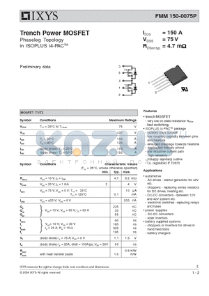 FMM150-0075P datasheet - Trench Power MOSFET Phaseleg Topology in ISOPLUS i4-PAC