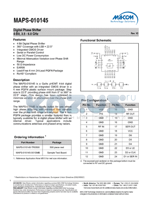 MAPS-010145 datasheet - Digital Phase Shifter 4-Bit, 3.5 - 6.0 GHz