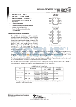 LT1054IDW datasheet - SWITCHED-CAPACITOR VOLTAGE CONVERTERS WITH REGULATORS