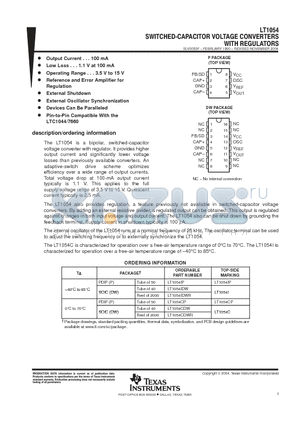 LT1054IDWRG4 datasheet - SWITCHED-CAPACITOR VOLTAGE CONVERTERS WITH REGULATORS