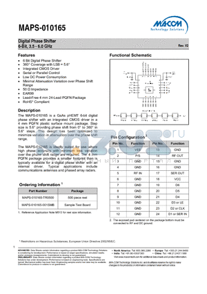 MAPS-010165 datasheet - Digital Phase Shifter 6-Bit, 3.5 - 6.0 GHz