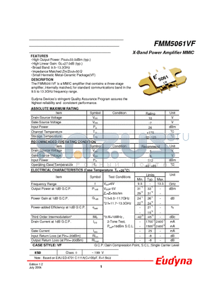 FMM5061VF datasheet - X-Band Power Amplifier MMIC