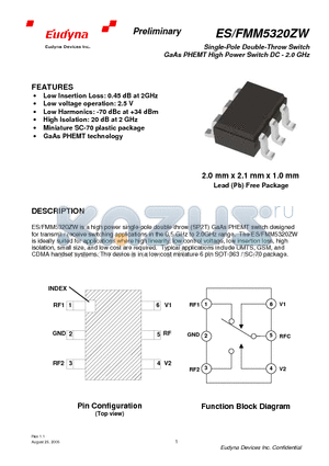 FMM5320ZW datasheet - Single-Pole Double-Throw Switch GaAs PHEMT High Power Switch DC - 2.0 GHz