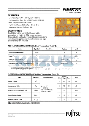 FMM5703X datasheet - 24-32GHz LNA MMIC