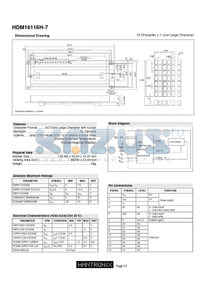 HDM16116H-7 datasheet - 16 Character x 1 Line Large Character