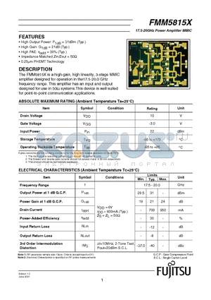 FMM5815X datasheet - 17.5-20GHz Power Amplifier MMIC