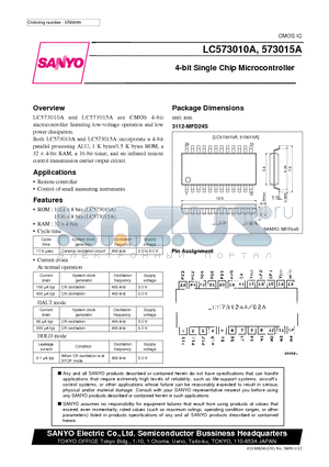 LC573015A datasheet - 4-bit Single Chip Microcontroller